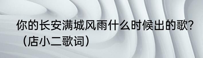 你的长安满城风雨什么时候出的歌？（店小二歌词）
