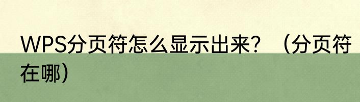 WPS分页符怎么显示出来？（分页符在哪）