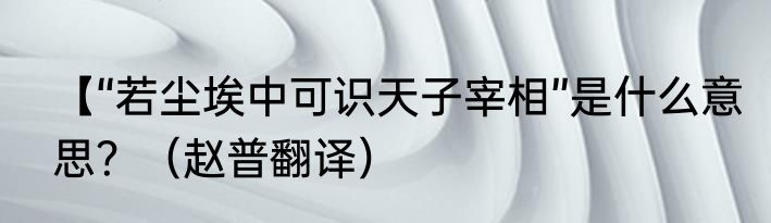 【“若尘埃中可识天子宰相”是什么意思？（赵普翻译）