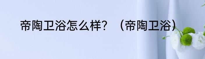 帝陶卫浴怎么样？（帝陶卫浴）