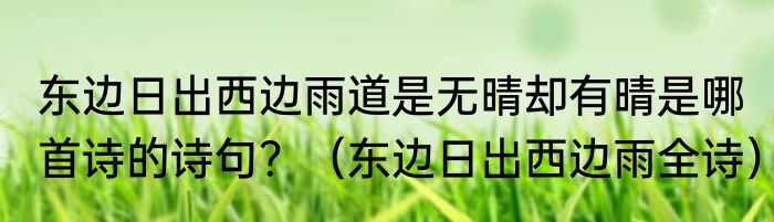 东边日出西边雨道是无晴却有晴是哪首诗的诗句？（东边日出西边雨全诗）