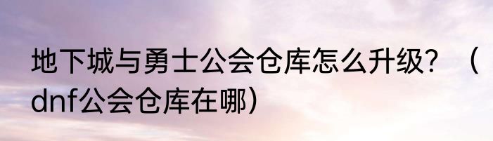 地下城与勇士公会仓库怎么升级？（dnf公会仓库在哪）