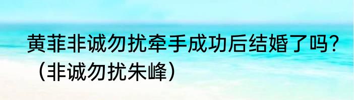 黄菲非诚勿扰牵手成功后结婚了吗？（非诚勿扰朱峰）