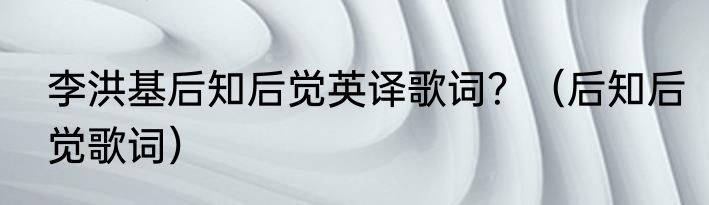 李洪基后知后觉英译歌词？（后知后觉歌词）