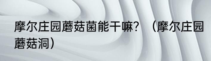 摩尔庄园蘑菇菌能干嘛？（摩尔庄园蘑菇洞）