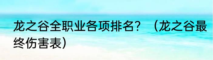 龙之谷全职业各项排名？（龙之谷最终伤害表）