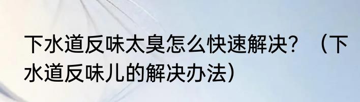下水道反味太臭怎么快速解决？（下水道反味儿的解决办法）