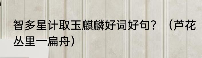 智多星计取玉麒麟好词好句？（芦花丛里一扁舟）