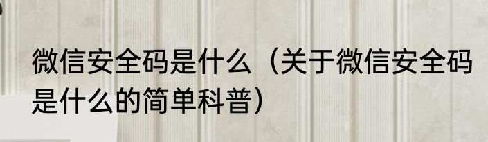 微信安全码是什么（关于微信安全码是什么的简单科普）
