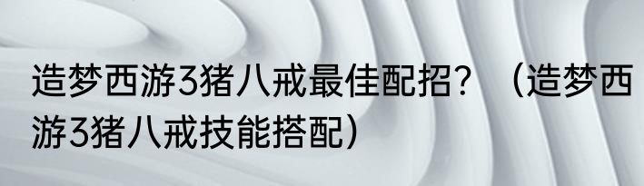 造梦西游3猪八戒最佳配招？（造梦西游3猪八戒技能搭配）
