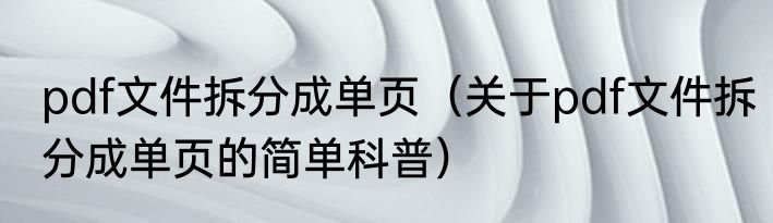 pdf文件拆分成单页（关于pdf文件拆分成单页的简单科普）