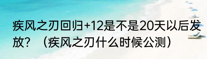 疾风之刃回归+12是不是20天以后发放？（疾风之刃什么时候公测）