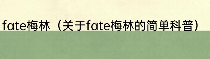 fate梅林（关于fate梅林的简单科普）