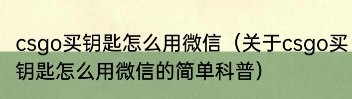 csgo买钥匙怎么用微信（关于csgo买钥匙怎么用微信的简单科普）