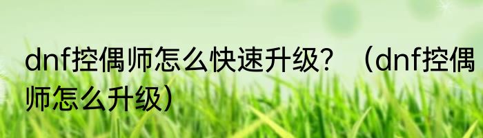 dnf控偶师怎么快速升级？（dnf控偶师怎么升级）
