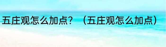 五庄观怎么加点？（五庄观怎么加点）