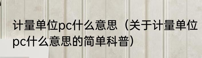 计量单位pc什么意思（关于计量单位pc什么意思的简单科普）