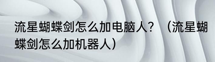 流星蝴蝶剑怎么加电脑人？（流星蝴蝶剑怎么加机器人）