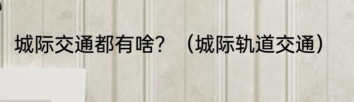城际交通都有啥？（城际轨道交通）