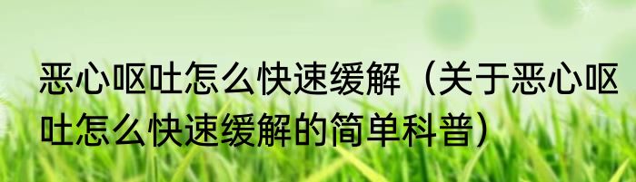 恶心呕吐怎么快速缓解（关于恶心呕吐怎么快速缓解的简单科普）