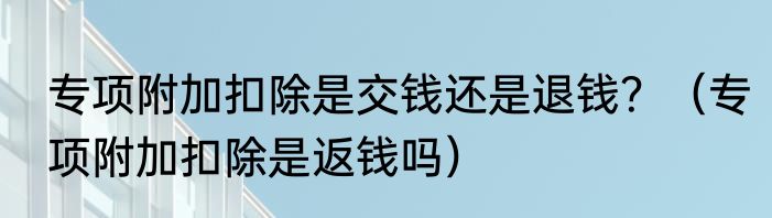 专项附加扣除是交钱还是退钱？（专项附加扣除是返钱吗）
