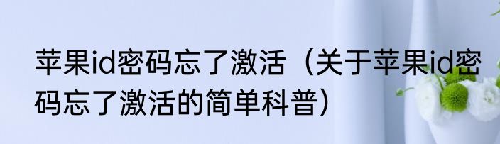 苹果id密码忘了激活（关于苹果id密码忘了激活的简单科普）