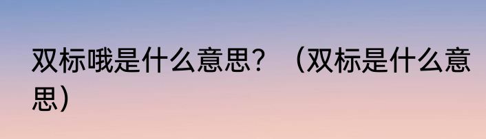 双标哦是什么意思？（双标是什么意思）