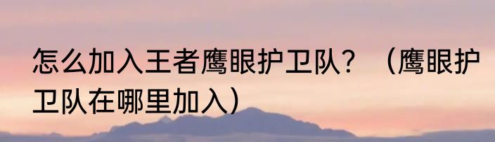 怎么加入王者鹰眼护卫队？（鹰眼护卫队在哪里加入）