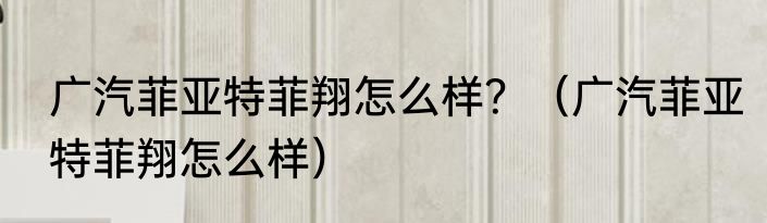 广汽菲亚特菲翔怎么样？（广汽菲亚特菲翔怎么样）