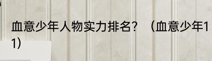血意少年人物实力排名？（血意少年11）