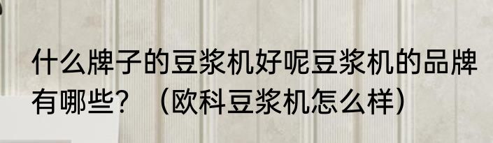 什么牌子的豆浆机好呢豆浆机的品牌有哪些？（欧科豆浆机怎么样）
