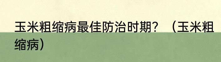 玉米粗缩病最佳防治时期？（玉米粗缩病）