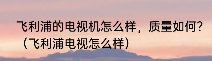 飞利浦的电视机怎么样，质量如何？（飞利浦电视怎么样）