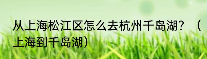 从上海松江区怎么去杭州千岛湖？（上海到千岛湖）