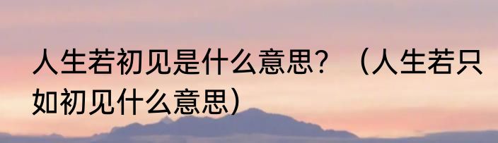 人生若初见是什么意思？（人生若只如初见什么意思）