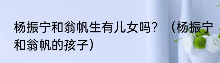 杨振宁和翁帆生有儿女吗？（杨振宁和翁帆的孩子）