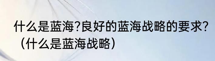 什么是蓝海?良好的蓝海战略的要求？（什么是蓝海战略）