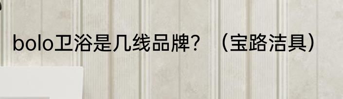 bolo卫浴是几线品牌？（宝路洁具）