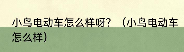 小鸟电动车怎么样呀？（小鸟电动车怎么样）