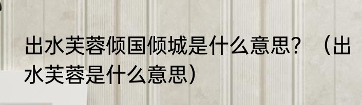 出水芙蓉倾国倾城是什么意思？（出水芙蓉是什么意思）