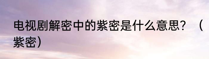 电视剧解密中的紫密是什么意思？（紫密）
