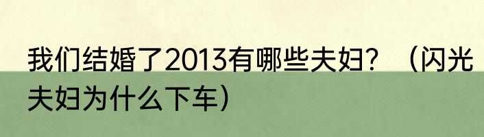 我们结婚了2013有哪些夫妇？（闪光夫妇为什么下车）