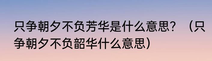 只争朝夕不负芳华是什么意思？（只争朝夕不负韶华什么意思）