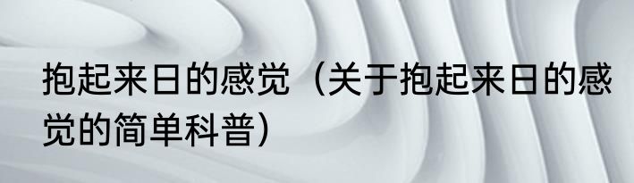 抱起来日的感觉（关于抱起来日的感觉的简单科普）