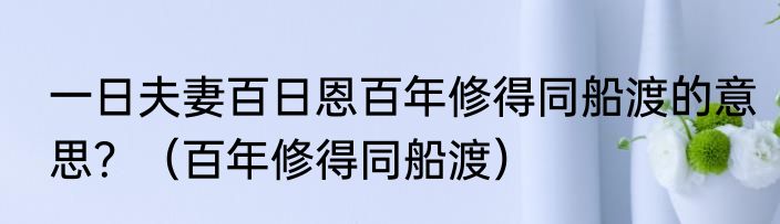 一日夫妻百日恩百年修得同船渡的意思？（百年修得同船渡）