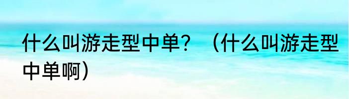 什么叫游走型中单？（什么叫游走型中单啊）