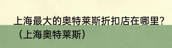 上海最大的奥特莱斯折扣店在哪里？（上海奥特莱斯）