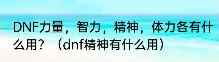 DNF力量，智力，精神，体力各有什么用？（dnf精神有什么用）