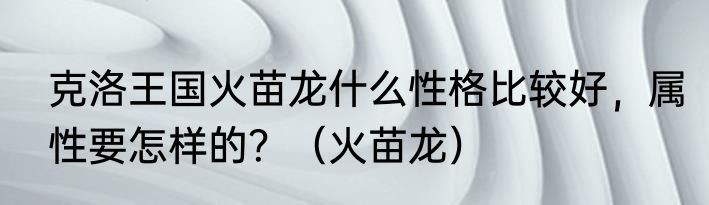 克洛王国火苗龙什么性格比较好，属性要怎样的？（火苗龙）