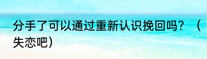 分手了可以通过重新认识挽回吗？（失恋吧）